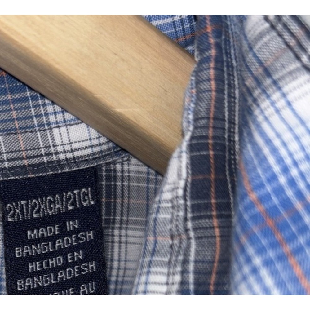 Wrangler Wrancher Mens 2XLT Tall Pearl Snap Western Shirt Plaid Blue Black L/S - Picture 8 of 9